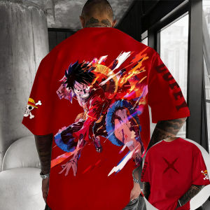 One Piece Luffy Printed Cotton Short-sleeved American Loose Mens And Womens 2025 Summer Breathable Sports Round-neck T-shirt