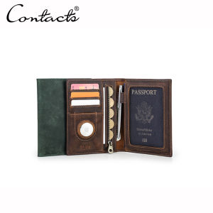 CONTACTS Genuine Leather Travel Wallet with Passport Holder RFID Blocking Credit Card Holder Anti-lost Purse Wallets