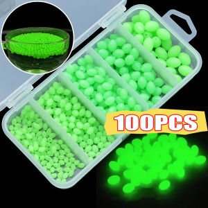 【 Rotatingjumps】🔥ราคาถูก🔥สะท้อนแสงแวววาวยางนิ่มรูปไข่100ชิ้นลูกปัดตกปลาลูกลอยตะขอสามชั้นลูกปัดตกปลาอุปกรณ์กีฬาเหยื่อตกปลาเขียว