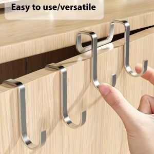2Pcs Stainless Steel Over Door Hook Multi Functional Heavy Clothes Bag Key Hooks for Bathroom Kitchen Cabinet Bedroom