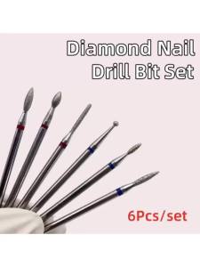 6Pcs/set Diamond Cuticle Clean Nail Drill Bits Set-Safety Rotary Carbide for Russian Manicure Ideal for Cuticle Nail Art Tools