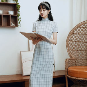 Váy Ngắn Phong Cách Dân Quốc Bằng Vải Lanh Cotton Cho Nữ Mùa Hè Trẻ Trung Váy Thường Ngày Váy Chữ a Cổ Điển Váy Chữ a Kẻ Caro