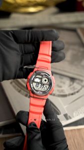 Jam Tangan Pria Casio General AE-1000W-4A Year Battery Life Digital Dial Red Resin Band Quartz Watch