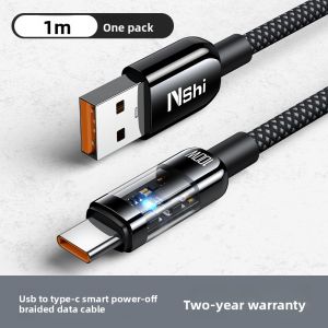 Super Fast Charge TypeC Data Cable 6A 100W Automatic Power off for Huawei Oppo Xiaomi Vivo Super Flash Charge Tpyec Charger Line Extended Tpc Android Dual Typec