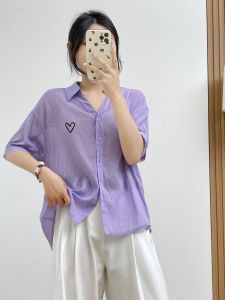 Sainag เสื้อเชิ้ตแขนสั้นผ้าฝ้ายผู้หญิงสีบริสุทธิ์สไตล์เกาหลีหลวมพอดีลําลองเสื้อผ้าบางด้านบน