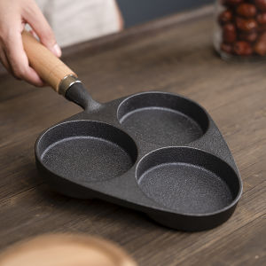 Heavy Duty Uncoated Cast Iron Triple Hole Frying Pan