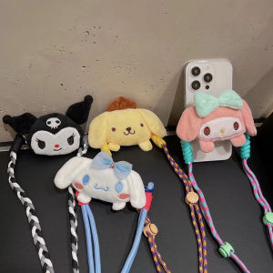 Cute Sanrio Doll Cartoon Universal Mobile Phone Back Clip Kuromi Melody Cinnamoroll Pom Pom Purin Strap Crossbody Lanyard Anti-lost Mobile Phone Chain Strap with Clip