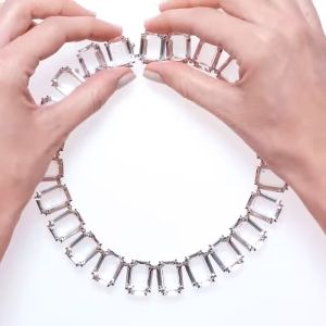 💖Swarovski💖Millenia oversized imitation crystal octagonal cut purple gemstone pendant choker necklace S925 sterling silver womens fashion necklace hypoallergenic non-allergenic Valentines Day gift birthday gift for girlfriend bestie