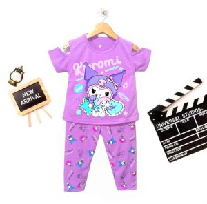 SETELAN ANAK PEREMPUAN LENGAN SABRINA MOTIF KUROMI 1-6 TAHUN