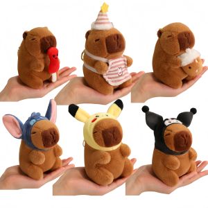 Capybara Plush Toy with Hat Simulation Capibala Plushies Cosplay Pikachu Stitch Kuromi Doll Stuffed Animals Bag Pendant Gift