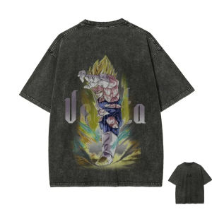 Bandai | Dragon Ball Vegeta High Burn Fight Vintage Washed T-Shirt Classic High Street Style Short Sleeve Summer Mens and Womens Top