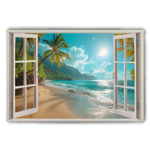 3D Sunset Blue Beach ธรรมชาติ Sky Aurora Lake หน้าต่างดูโปสเตอร์ Wall Art ภูมิทัศน์ทะเลตกแต่งห้องวอลล์เปเปอร์ภาพ