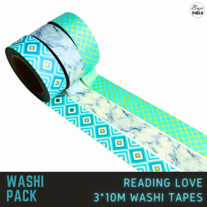 Washi Tape Pack - 3 Rolls 10m each MarbleTurquoise blue & Green Gold Adhesive masking tape