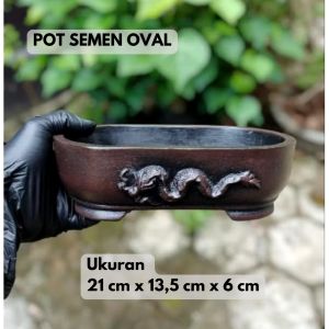 Pot Semen Model Oval Motif Naga Unik Warna Cokelat tua