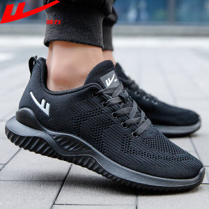 Warrior Mens Shoes Spring and Autumn Mesh Casual Running Sports Shoes Mens Black Abrasion Resistant Non Slip Working Shoes for Work