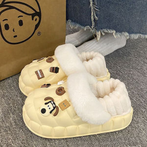 IELGY Cartoon Cotton Slippers: Women's Winter Velvet Waterproof Non-Slip Warm Thick-Sole Baotou Cute Wool Slippers
