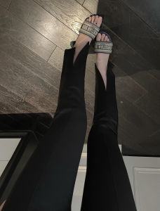 Slimming High Waist Flared Pants Womens Casual Black Wide Leg Pants Spring Summer Collection Asymmetrical Zipper Design