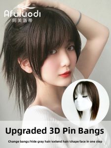 Afuluodi | Natural Real Hair Seamless Clip-in Middle Part French Air Bangs