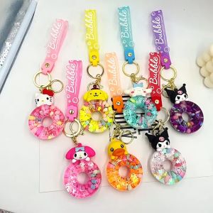 Sanrio Hello Kitty Kuromi Cartoon Sweet Donut Oil in Flowing Sand Floating Keychain Bag Pendant Gift