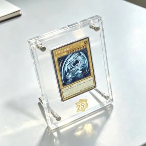 Takara Tomy | 25th Anniversary Clear Yu Gi Oh Blue-Eyes White Dragon Dark Magician Card Brick Collection Commemorative Card Display Stand