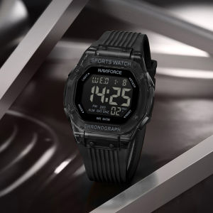 NAVIFORCE นาฬิกาดิจิตอลแบบ LCD กีฬาสำหรับเด็กชายผู้ชายแบบดั้งเดิม50เมตรสายซิลิโคนกันน้ำโหมดเรืองแสงโครโนกราฟจับเวลาการนับถอยหลังการนับถอยหลังกลางแจ้งกีฬาผู้ชายอุปกรณ์เสริมนาฬิกาลำลอง NF7113