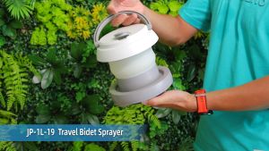 WOWER Portable Bidet Foldable 1L Toilet Sprayer Travel Shattaf with Lantern Night Light for Personal Cleaning Hiking Camping Traveling Silicone ABS Grey
