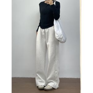 High Waist American Style Loose Straight Leg Womens Sport Pants Extra Long Trousers Wide Leg Floor Length Casual Pants