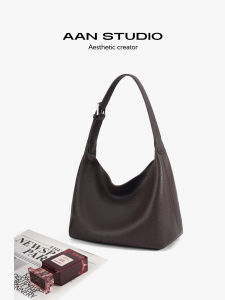 AAN 2025 New Leather Tote Bag Womens Lazy Single Shoulder Armpit Hobo Bag British Style Soft Handbag Casual Pure Color