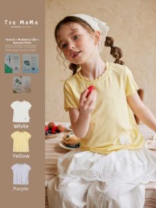 toz mama | Summer Lace Applique Knit Short Sleeve T-shirt for Girls