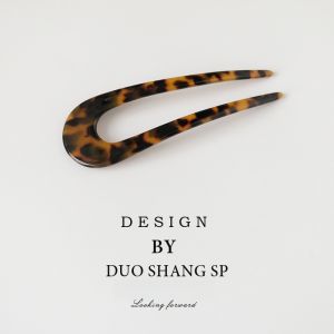 French U-Shaped Acetate Hairpin for Buns Modern Minimalist Leopard Pattern