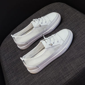 Large Size Womens Casual Leather Shoes Spring Summer Flat Bottom Slip-On round Toe Fashion Single Shoes Comfortable Walking Shoes