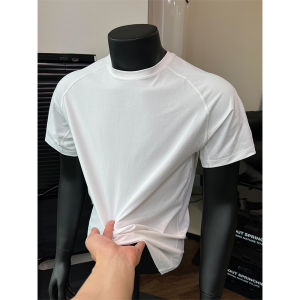 Mens Summer Thin Ice Skin Quick Dry Short Sleeve T-Shirt Sport Shoulder Insert Design Breathable Fitness Running Top