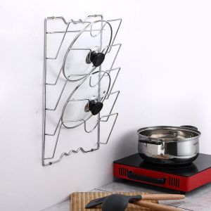 Kitchen Organizer Rack Wall Hanging Pot Cover Rack Five-Layer Metal Rust-Free Multifunctional Rack Pot Lid Storage Rack