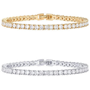 2pcs Simple And Stylish Fully Inlaid Micro-inlaid Water Diamond 3mm Cubic Zirconia Classic Tennis Bracelet