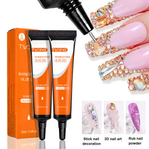 15mL Gel Nail Glue for Rhinestones for Nails Super Adhesive NO Wipe Nail Gem Glue for Nail Crystals Beads Diamonds Sticker 3D