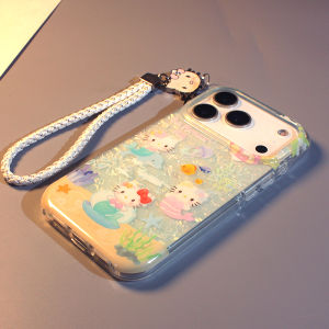 Summer INS Glitter Mermaid KT Cat Compatible iPhone 16 pro Max Phone Case Apple 17 Four Corner Anti-Fall Cute 13 Cartoon Female Style 16 Silicone Transparent 15 pro Protective Cover