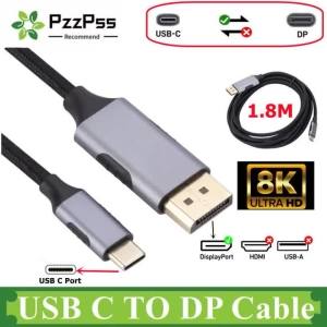 1.8M USB-C To DisplayPort Cable 8K 60Hz Type C 3.1 To DP Only Adapter Display Port 1.4 Thunderbolt 3 4 for MacBook Air Samsung