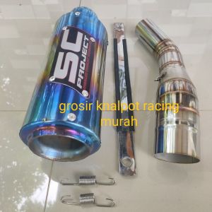 knalpot racing murah SC PROJECT blue plus slip on khusus CBR150R facelift dan new CB150R