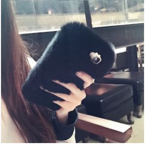 Fur Rabbit Hair Diamond Glitter Phone Case for iPhone 11 13 pro Max 12 Trendy Brand Apple Net Red Velvet Plush Skin Compatible