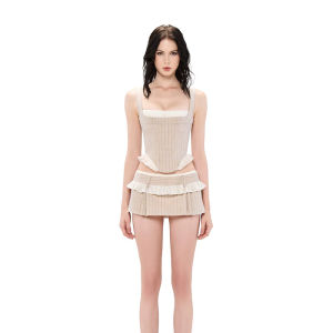French Sweet and Spicy Style Striped Two-Piece Set
