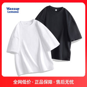Wassup Lemon Heavy Cotton T-shirt Mens Oversize Solid Color Basic Casual Short Sleeve Womens Base White