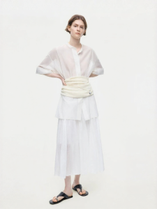 edition | Lace Trimmed Ramie Pleated A-line Skirt