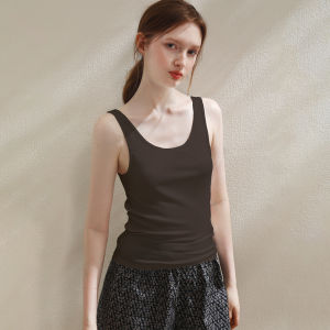 XEXZ | Áo ba lỗ cổ chữ U bằng lụa băng dệt kim gợi cảm XEXZ mùa hè màu trơn đơn giản mặc ở nhà áo lót cho nữ