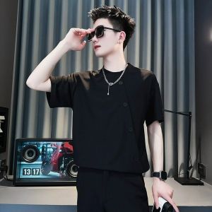 JIARONG | Design Oblique Button Short Sleeve Tshirt Men
