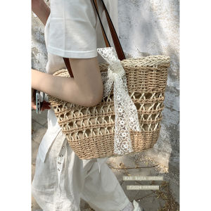 French Straw Woven Bag Womens 2024 New Arrival Trendy Retro Woven Bag Large Capacity Vacation Style Tote Bag Shopping Basket Bag
