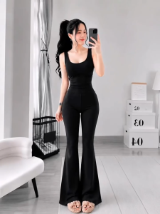 Set áo sát nách cổ u kèm quần dài ống loe KVYBODY S84 chất thun cotton borip lụa dày mịn co giãn