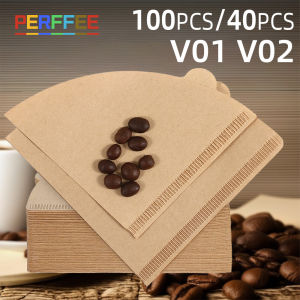 Coffee Paper Filters 100PCs/40PCs Unbleached V01 V02 Cone Filter Pour Over Natural Wood Pulp 60 Degree Drip Coffee Paper Filters