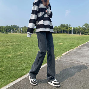 กางเกงยีนส์ลำลองทรงหลวมเอวสูงทรงตรงสำหรับผู้หญิง กางเกงยีนส์แฟชั่นสำหรับผู้หญิง