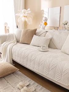 Jacquard Sofa Cushion Solid Color Anti-slip Velvet Couch Seat Protector Plush Dust-proof Slipcover Solid Color Sofa Cover