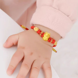 Gold Colored Woven Rope Bracelet for Baby Dragon Year Anniversary Child Full Moon Zodiac Dragon One Year Old Little Kid Newborn
